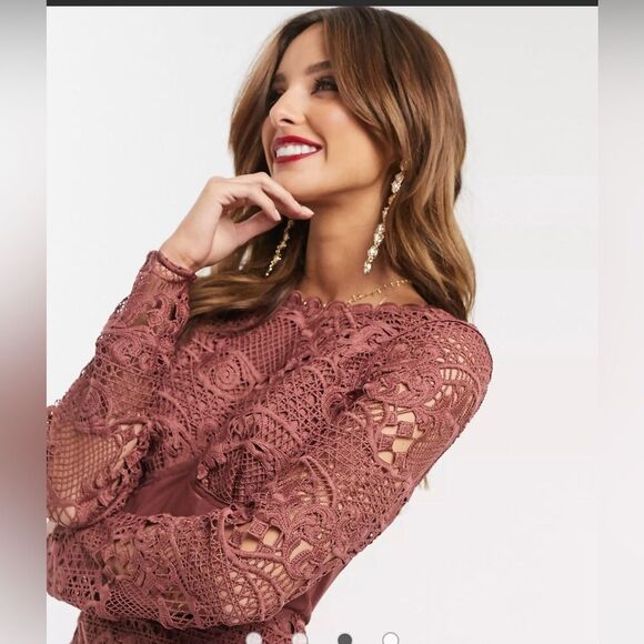 ASOS Design Washed Plum Corset Lace  Pencil Midi Dress Sz 4 Small - Picture 1 of 11